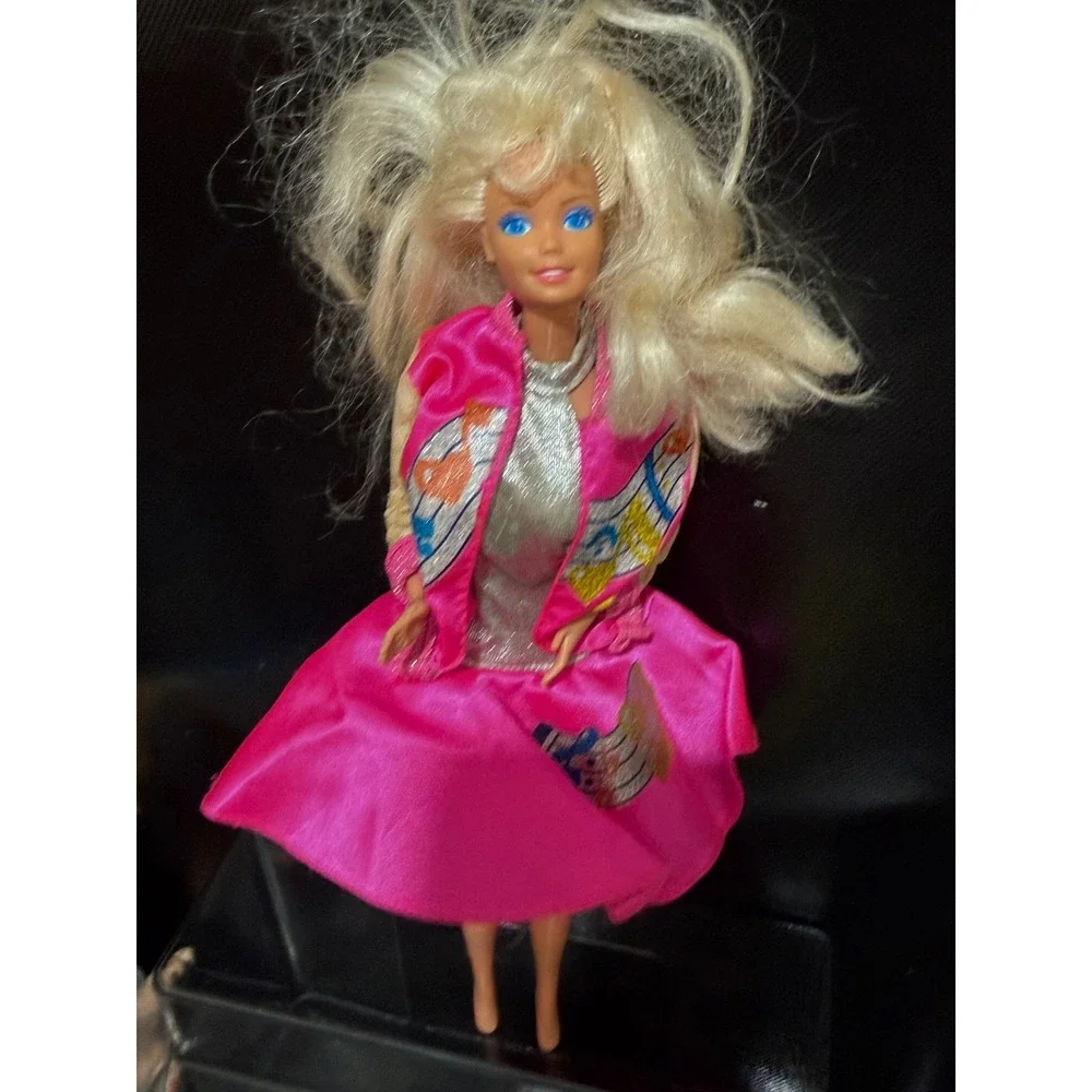 Vintage Barbie Doll 1980s Pink Musical Note Jacket Silver Top Satin Skirt 11.5in